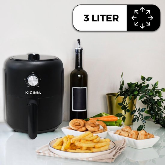 Kicinn Airfryer - Airfryer XL - Heißluftfritteuse - 3 Liter - 1000 Watt - Schwarz