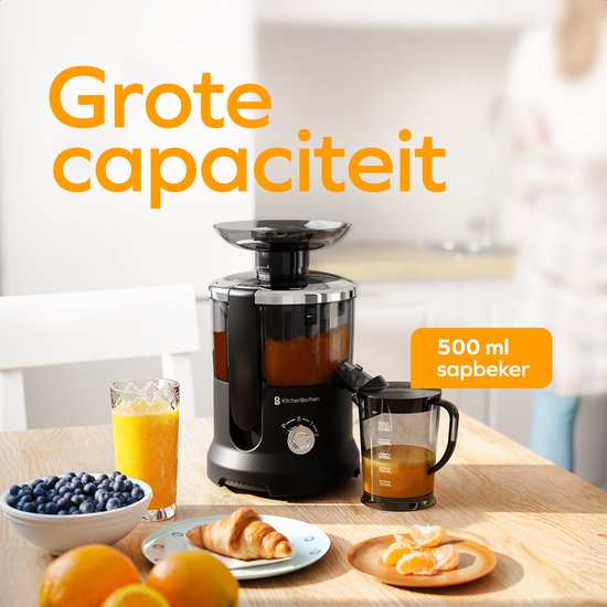 KitchenBrothers Entsafter - für Gemüse und Obst - Entsafter - mit Fruchtfleischbehälter - 500ml - 600W - Schwarz