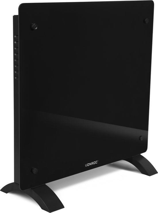 VONROC Luxury electric heater - Konvektorheizung mit Glasscheibe - 500W/1000W - Beheizt Räume bis zu 12m2 - Gesteuert sowohl mit App (über Wifi) als auch manuell - Einstellbarer Thermostat und Timer - Schwarz