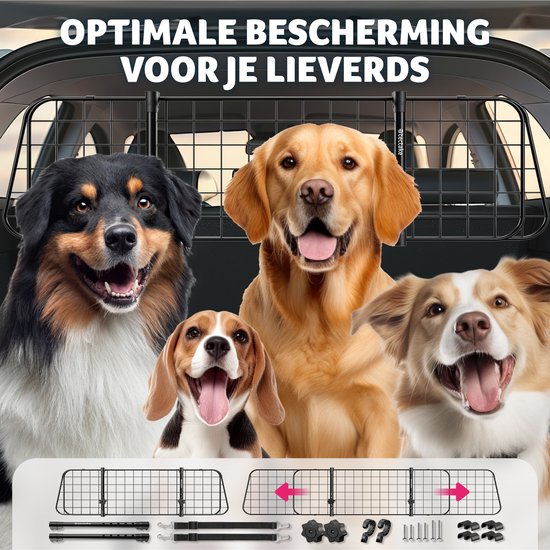 tectake - Auto-Hundehalterung - Universal mit variabler Breite bis max. 154 cm - Kofferraumschutz und -trenner - Inkl. 2 Sicherheitsgurte - Einfache Montage