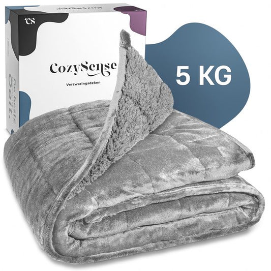 CozySense® Gewichtsdecke 5 kg - Gewichtsdecke - Gewichtsdecke - GLASS-Flow® Druckverteilung - 135x200 - Flanell Samt & Sherpa - Hypoallergen - Grau