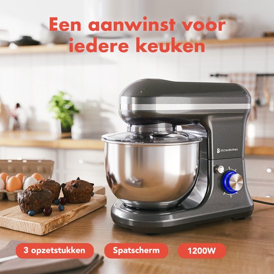 KitchenBrothers Küchenmaschine - Küchenroboter - 5L - Küchenmixer - 1200W - Anthrazit