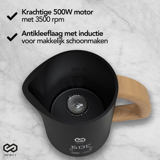 Infinity Goods Milchaufschäumer - Elektrisch - 4 Funktionen - 500ML - Milchaufschäumer - Heizung - Antihaftbeschichtung - Schwarz
