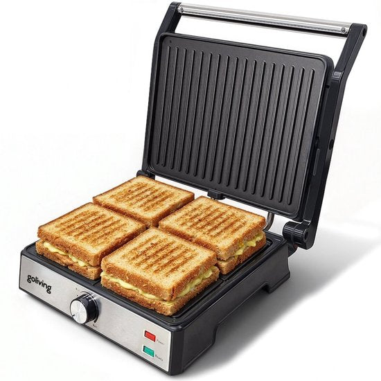 Goliving Toasti Machine XL - Kontaktgrill - Toasti Eisen - 29 x 23 cm - Panini Grill - Kompakt - Einstellbare Temperatur - Schwarz