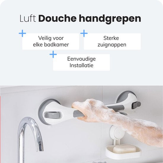 Luft Duschgriff – Saugnapf – Ohne Bohren – 2er Set – 40 x 9 x 8 cm – Weiß