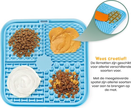 Frummel Leckmatte Hund - Hundeleckmatte - Hundespielzeug Slow Feeder Futtermatte Hund - Blau und Grün mit Spateln - Zwei Stück - 2x