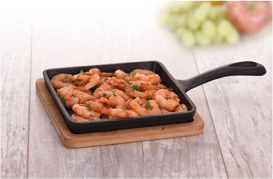 Excellent Houseware Servierpfanne mit Ablage - Gusseisen - Bambusholz - 14 cm
