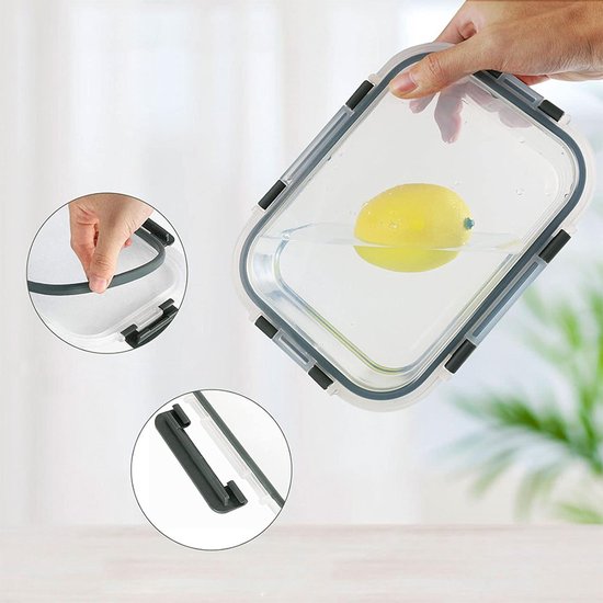 Ceruzo Meal Prep Trays - 5 Stück Frische-Schalen - Borosilikatglas- Luftdicht- 21,5 x 16 x H6,6 cm