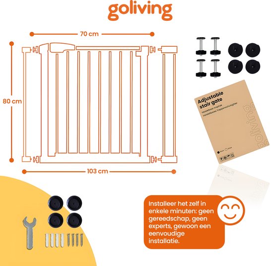 Goliving Treppengitter ohne Bohren - 2 Stück - 75 bis 103 cm - Klemmhalterung - Klemmmodell - Erweiterbar - Metall - Kindergitter - Hundegitter - Schwarz