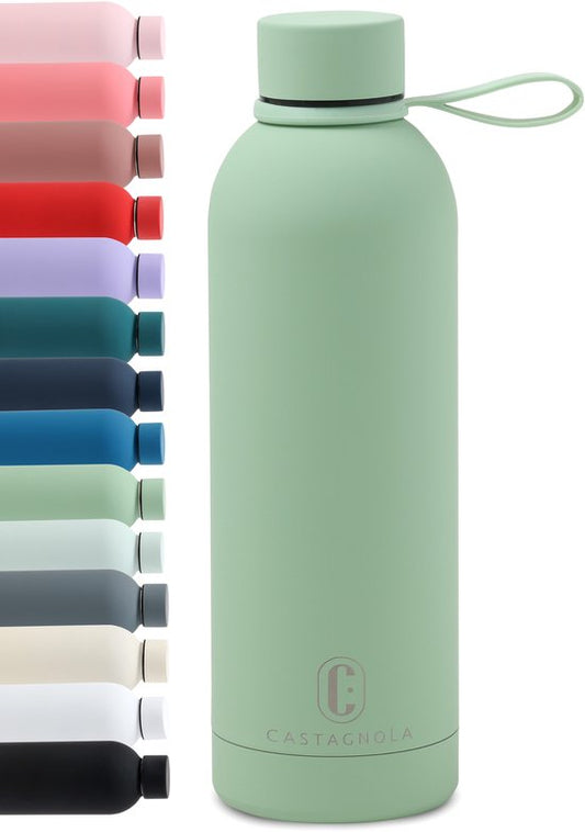 Castagnola Wasserflasche - Edelstahl-Trinkflasche 500 ML - Stahlthermoskanne - Trinkflaschen für Erwachsene - Doppelwandig - Grün