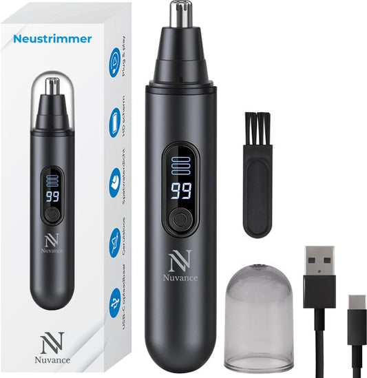 Nuvance Nasentrimmer - Wiederaufladbar & abspülbar - Nasenhaartrimmer - Ohrentrimmer - Männer & Frauen - USB C - Schwarz