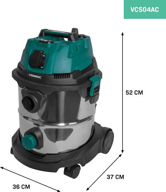 VONROC Nass- und Trockensauger / Staubsauger - 1400W - Einschaltautomatik - Blasfunktion - 20L Edelstahlbehälter - 3m Schlauch - 6m Netzkabel