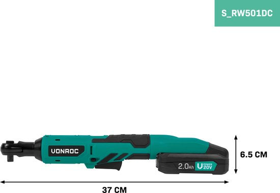 VONROC Accu-Ratschenschlüssel - 20V - 50Nm - 3/8" - inkl. 8-teiligem Steckschlüsselsatz - Inkl. 2.0Ah Akku und Schnellladegerät - auch für den manuellen Einsatz - ideal für schwer zugängliche Schrauben und Muttern.