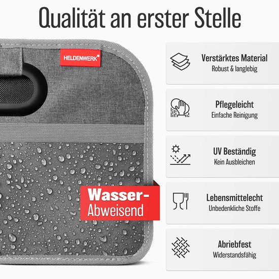 HELDENWERK Faltbare Kofferraumtasche mit rutschfestem Klettverschluss - Kofferraum-Organizer, Auto-Faltbox, Einkaufstasche - verstärkt und stabil