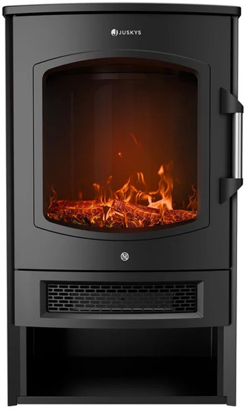 Elektrokamin / Atmosphärischer Kamin - 1800W - Inkl. Flammeneffekt, Wärmefunktion und App-Steuerung - Schwarz, Kaminofen Freistehend