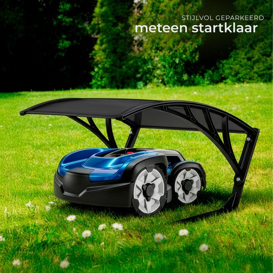 tectake® Garage für Rasenmähroboter - Rasenmäher-Carport - Überdachung der Ladestation für Rasenmäher - Wetterfest - 81 x 100 x 48 cm - Inklusive 4 Erdnägel - Schwarz