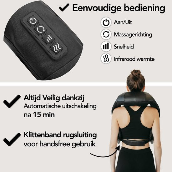 Infinity Goods Kabelloses Shiatsu-Massagekissen - Elektrisch - Nacken, Schulter und Rücken - Wärmefunktion - 8 Massageköpfe - Massagegerät