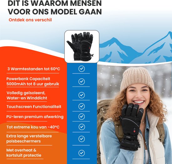 TTD® Beheizte Handschuhe Deluxe L - PU-Leder - Handschuhe mit Heizung