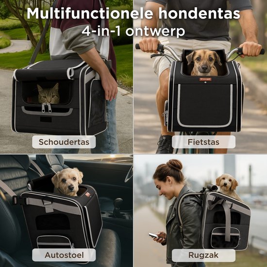 Trevopet® Hundefahrradkorb - 4-in-1 Fahrradkorb Hund, Tragetasche, Rucksack & Autositz - Geeignet für Elektrofahrräder - Für Hunde bis zu 8 kg - Schwarz