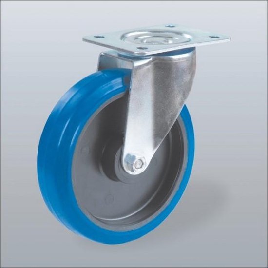 Blaue elastische Gummi-Lenkrolle mit Oberplatte - 125mm - 180kg