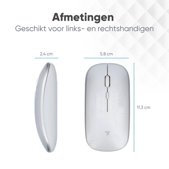 Trendfield Wireless Mouse - Wiederaufladbar - Bluetooth - Ergonomisch - Mit Silent Click - Für alle Laptops - Silber