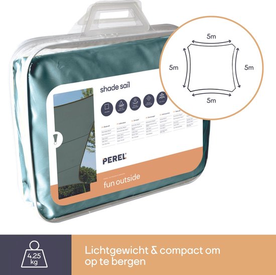 Perel Schattentuch, wasserabweisend, 5 x 5 m, 160 g/m², Polyester, quadratisch, grün-grau