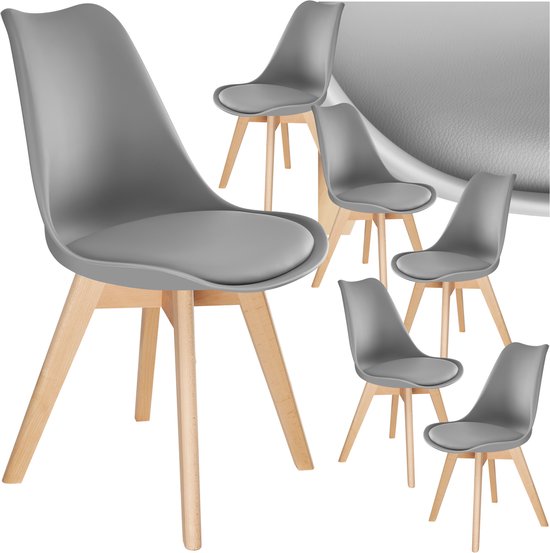 tectake® Esszimmerstuhl Frederikke – Set mit 6 Esszimmerstühlen mit gepolsterter Stoffsitzfläche – Beine aus Massivholz – Ergonomische Stühle, geeignet für Wohnzimmer, Esszimmer, Schlafzimmer und Küche – Belastbarkeit 120 kg – Grau