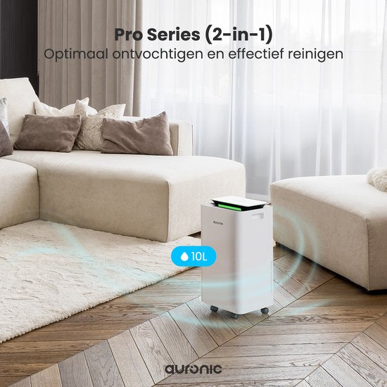 Auronic Luftentfeuchter und Luftreiniger - Pro Series - 10 l pro Tag - Waschtrockenfunktion - Schlafzimmer, Badezimmer und Wohnzimmer - Weiß