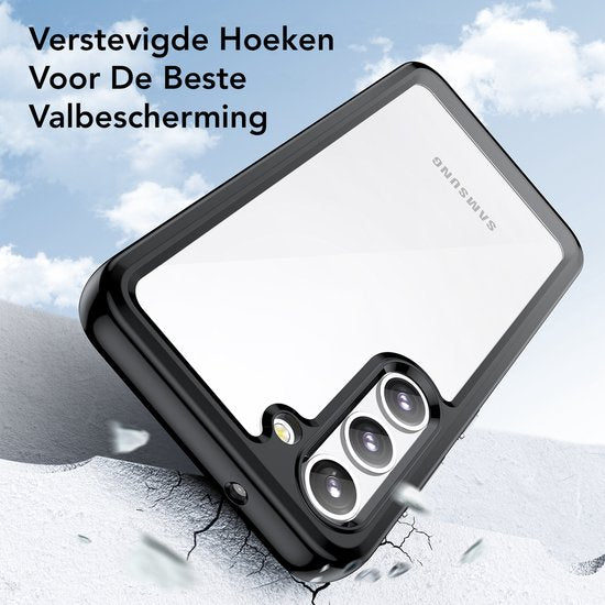 Podec Case passend für Samsung Galaxy S23 Schwarz und Transparent Handyhülle - Anti-Shock Case Cover mit 2x Displayschutzfolie
