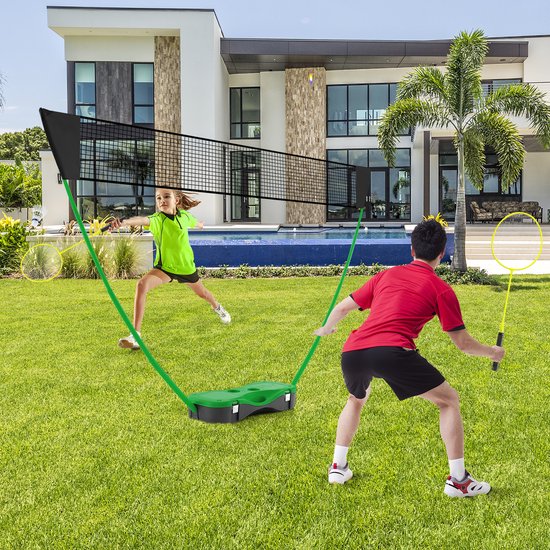 COSTWAY Badminton Netzständer, tragbares Federballspiel mit Schlägern, 2 Schlägern, Netz und Aufbewahrungsbox, komplettes Badmintonset für Badminton/Tennis und Volleyball für drinnen und draußen