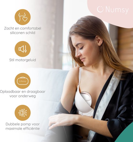 Numsy Elektrische kabellose Hands-free Doppelmilchpumpe - BPA-frei - 1 Stück - mit Aufbewahrungsbeutel - Nude Pink