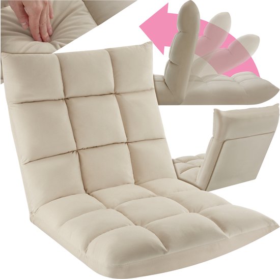 tectake Relaxsessel - Liegesessel - XXL-Bodensessel - klappbar mit Liegefunktion - Bodensessel mit verstellbarer Rückenlehne - als Sessel, Sitzkissen, Bodenkissen, Liegesessel oder zur Meditation verwendbar - Beige