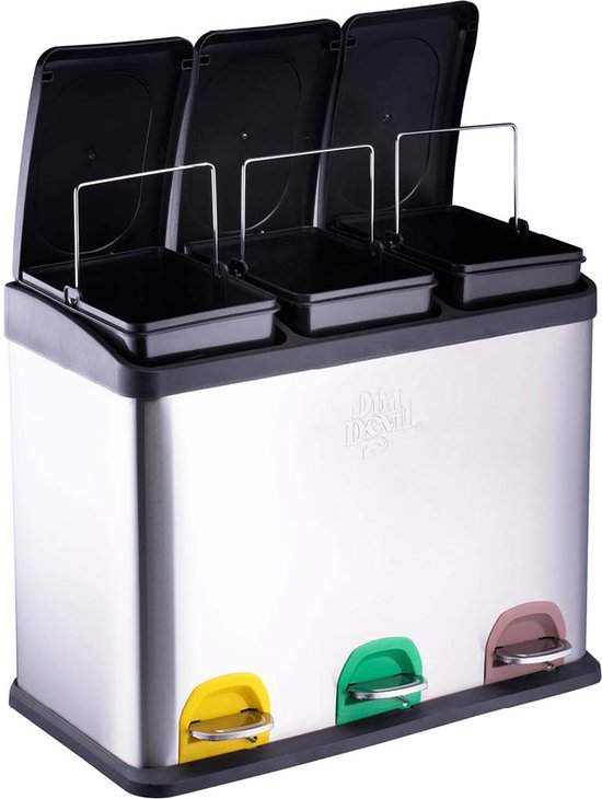 Dirt Devil Treteimer 3x 15L - Abfalleimer Abfalltrennung - Edelstahl - Silber