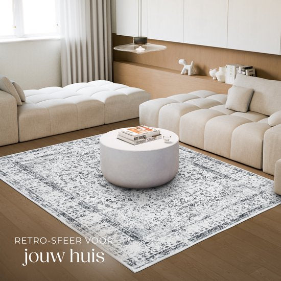 tectake - Vintage-Design-Teppich - Niederflorteppich - Aliya - 200cm x 274cm - grau