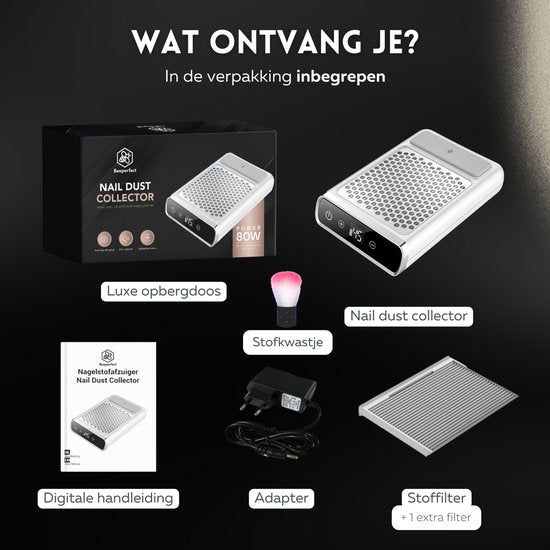 Beeperfect® Nail Dust Collector - Staubabsaugung Maniküre - Nail Dust Collector - Wiederverwendbarer Filter - Geräuschlos im Einsatz - Kabellos und wiederaufladbar