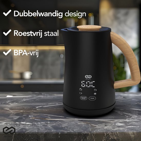 Infinity Goods Milchaufschäumer - Elektrisch - 4 Funktionen - 500ML - Milchaufschäumer - Heizung - Antihaftbeschichtung - Schwarz