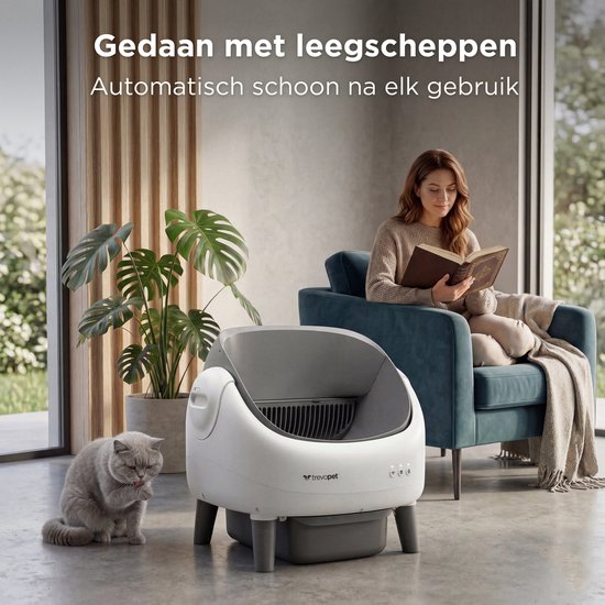 TrevoPet® Air - Automatische Katzentoilette mit App - Selbstreinigend & sicher - Für Katzen bis zu 12 kg - Inkl. Matte, 60 Abfallbeutel & Zubehör - 10-Liter-Abfallbehälter - Weiß & Grau