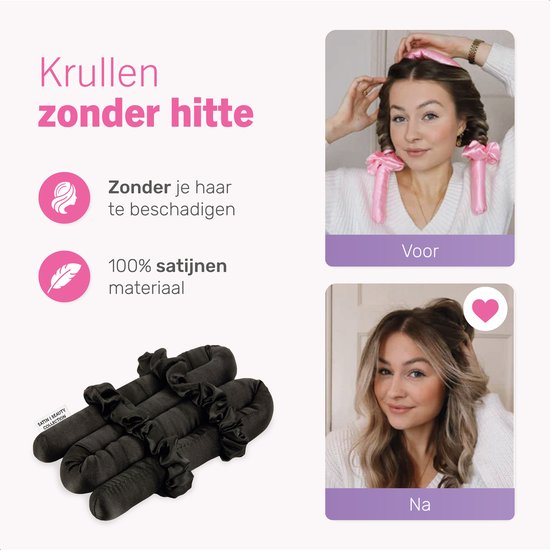 Soft & Silky Heatless curls - Satin - Band - Inkl. 2 Haargummis und 1 Haarspange - Lockenwickler - Lockenwickler - Locken ohne Hitze - Satin Hair Curler - Curly hair products