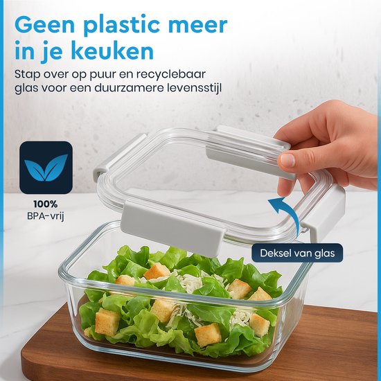 Nord Kitchen Einmachschalen Set - mit Glas-Dampfdeckel - Meal Prep Schalen - Gefrierschalen Vollglas - luftdicht - 5 Stück - 1040 ML