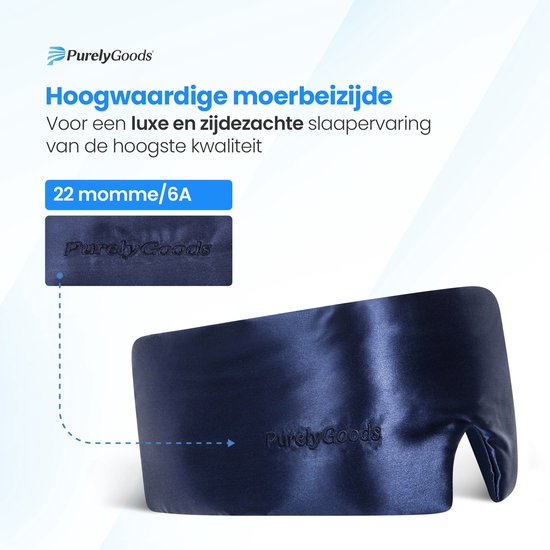 PurelyGoods® Seiden-Schlafmaske - Schlaf-Augenmaske - 100% Maulbeerseide - Verdunkelung - Frauen und Männer - Marineblau