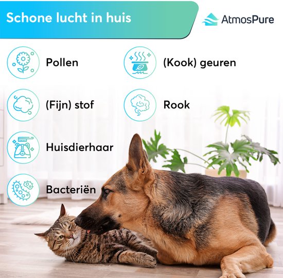 AtmosPure® CleanAir Luftreiniger - Luftreiniger mit austauschbarem HEPA 13 + Kohlefilter - CADR 250 m³/h - Weiß - Für 97 m² - Wirkt gegen Staubmilben, Heuschnupfen, Allergien, -3 Modi + stiller Schlafmodus - Luftqualitätssensor