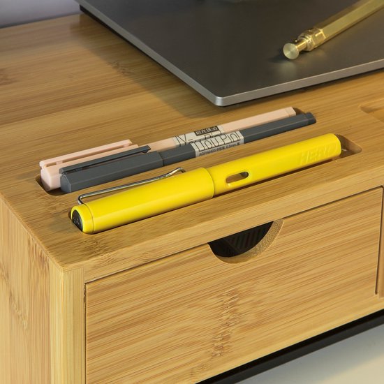 SoBuy BBF03-N Monitorständer Schreibtisch-Organizer mit 3 Schubladen - Bambus - 51x12x25cm