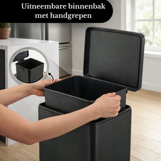 Bayt Mülleimer - Mülleimer 60 Liter - Treteimer 60 Liter - Mülleimer 60 Liter - Abfalleimer - Edelstahl - Schwarz