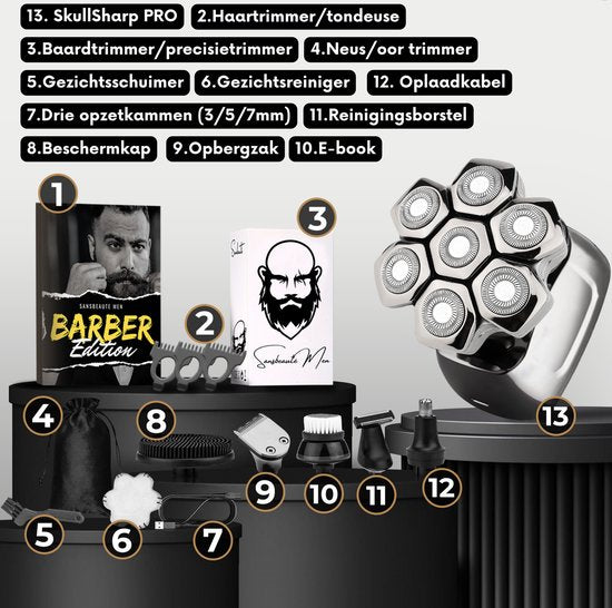 6-in-1 Herrenrasierer - Trimmer - Clipper - Sansbeauté® SkullSharp PRO MAGNETIC - Elektrischer Gesichts- und Kopfrasierer - Rasieren - Nass- und Trockenrasur - Kabelloses Laden - Elektrisch