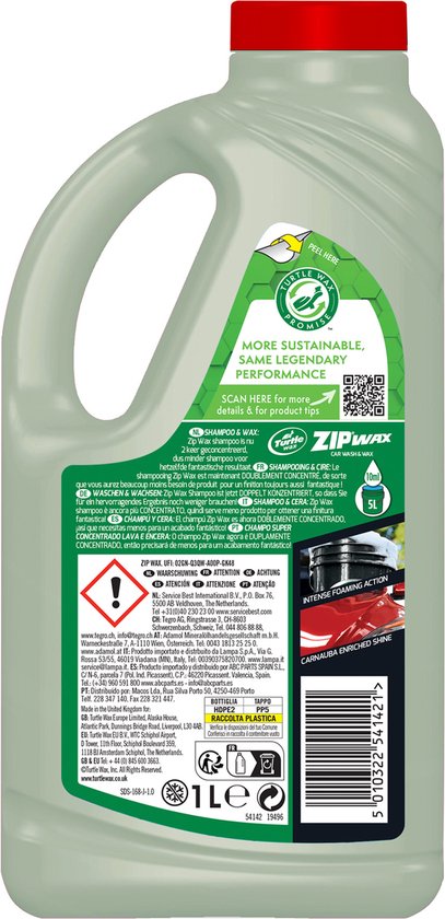 Turtle Wax 54142 Zip Wax Shampoo Doppelt Konzentriert 1 Liter
