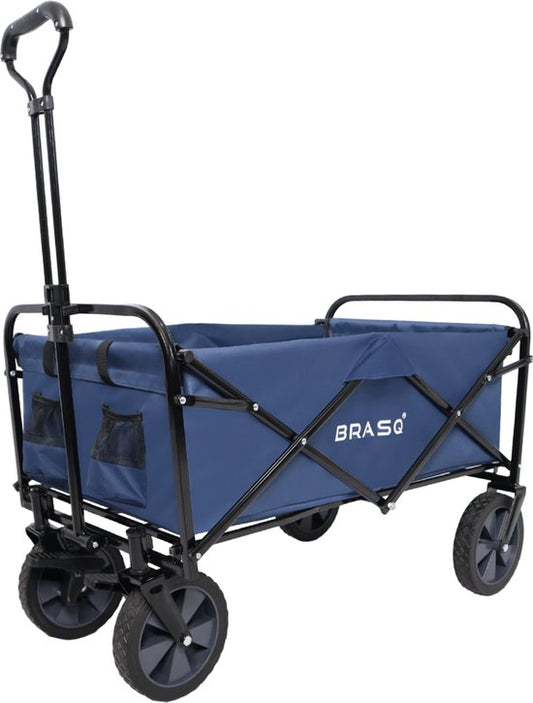 BRASQ Faltbarer Wagen - 100 Liter - 80 KG Kapazität - Schwenkbare Räder mit Bremse - 90x51x100 CM - Verstellbarer Griff - Faltbarer Wagen - Kompakt - Blau