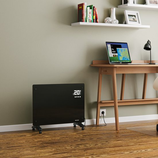 Auronic Elektroheizung - Mit Thermostat und Fernbedienung - Glasheizkörper - 1500W Heizleistung - Für Räume bis zu 20 m²- Schwarz