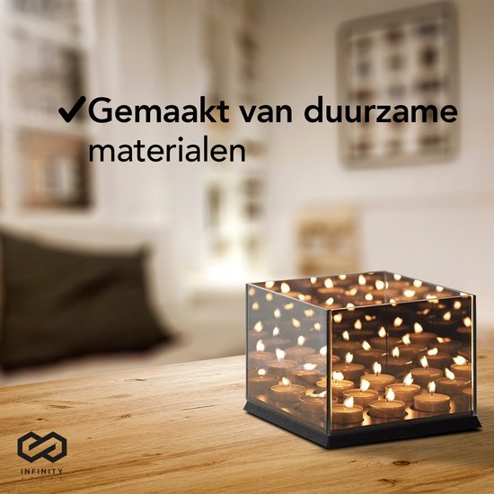 Infinity Goods Teelichthalter - Teelichthalter - 9 Teelichter - Reflektierendes Spiegelglas - Kerzenständer - Schwarz