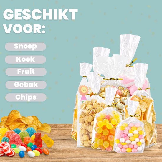 Feestio Partytüten Mix Set - 300 Stück - Bonbontüten - Leckerli-Tüten Kinderparty - Cellophantüten Transparent - Geschenktüten - Bonbontüte