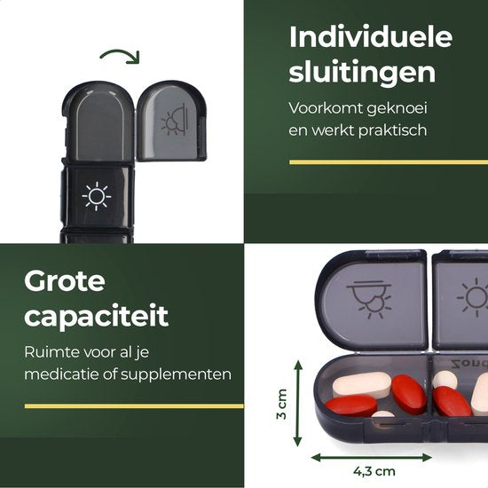 Gandria Pillenbox 7 Tage - Herausnehmbare Pillenbox - Medizinbox mit 21 Fächern - Medizinbox mit stabilem Verschluss - 3 Fächer pro Tag - Schwarz